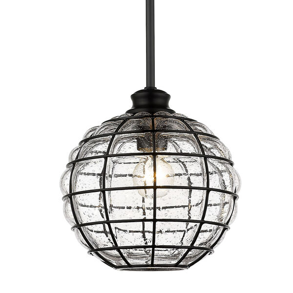 Powell Matte Black and Seeded Glass 10-Inch One-Light Mini Pendant, image 4
